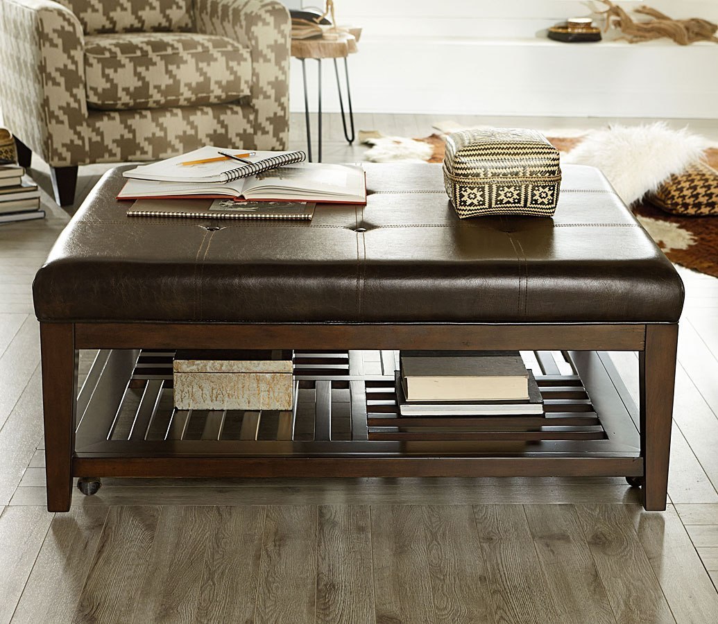 Rectangle leather ottoman coffee table discount