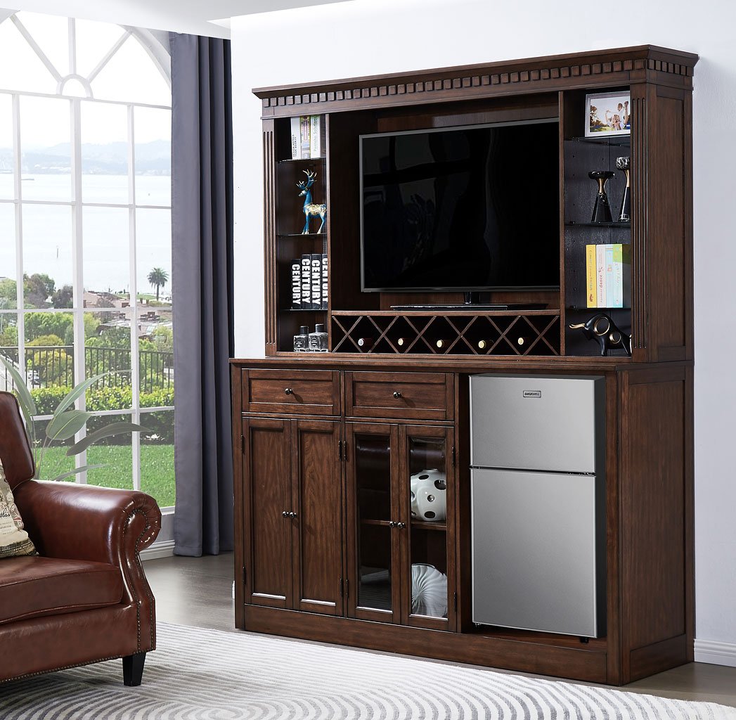 Manchester distressed walnut back hot sale bar with hutch