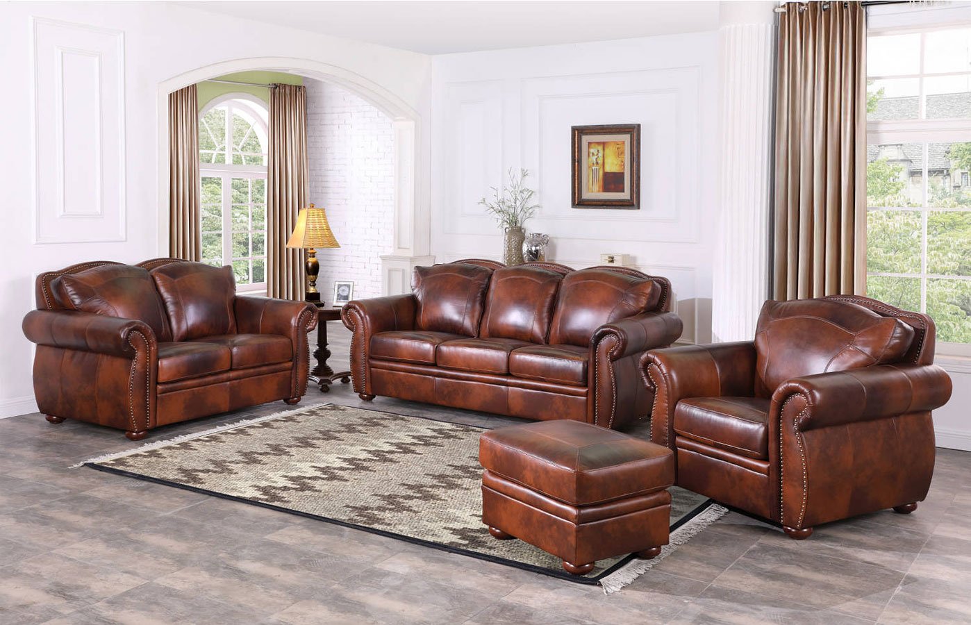 Arizona Leather Living Room Set Leather Italia, 3 Furniture