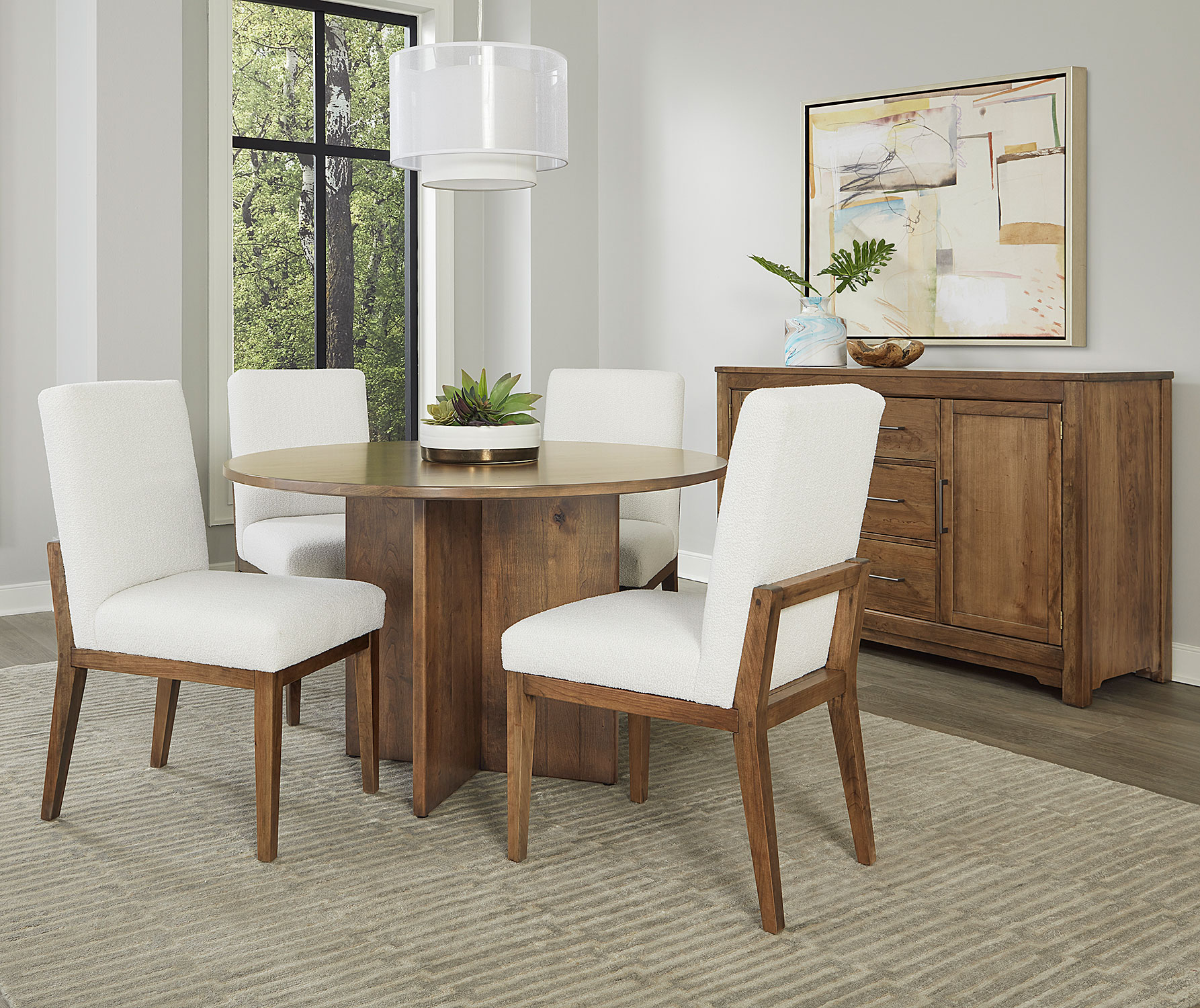 Cherry table with white chairs deals