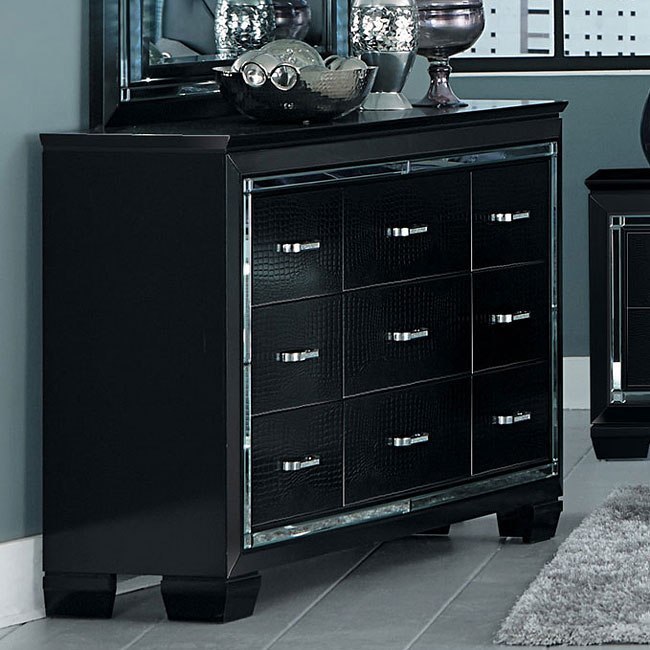 Allura Panel Bedroom Set w Lighting Black