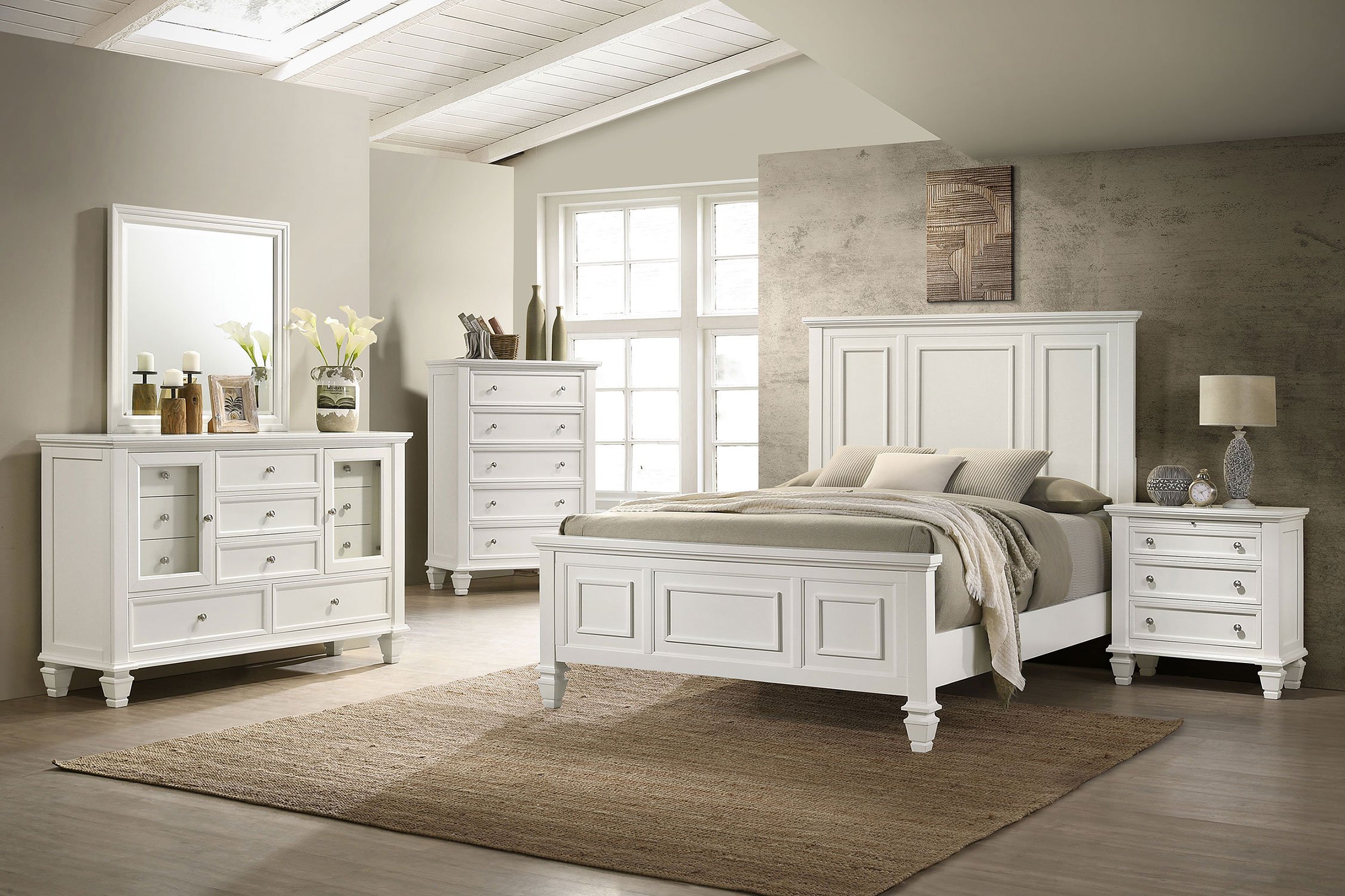 Sandy Beach Panel Bedroom Set (White) Coaster Furniture