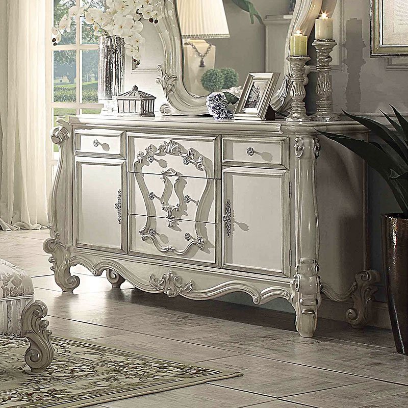 Versailles Upholstered Bedroom Set W/ Ivory Bed Acme