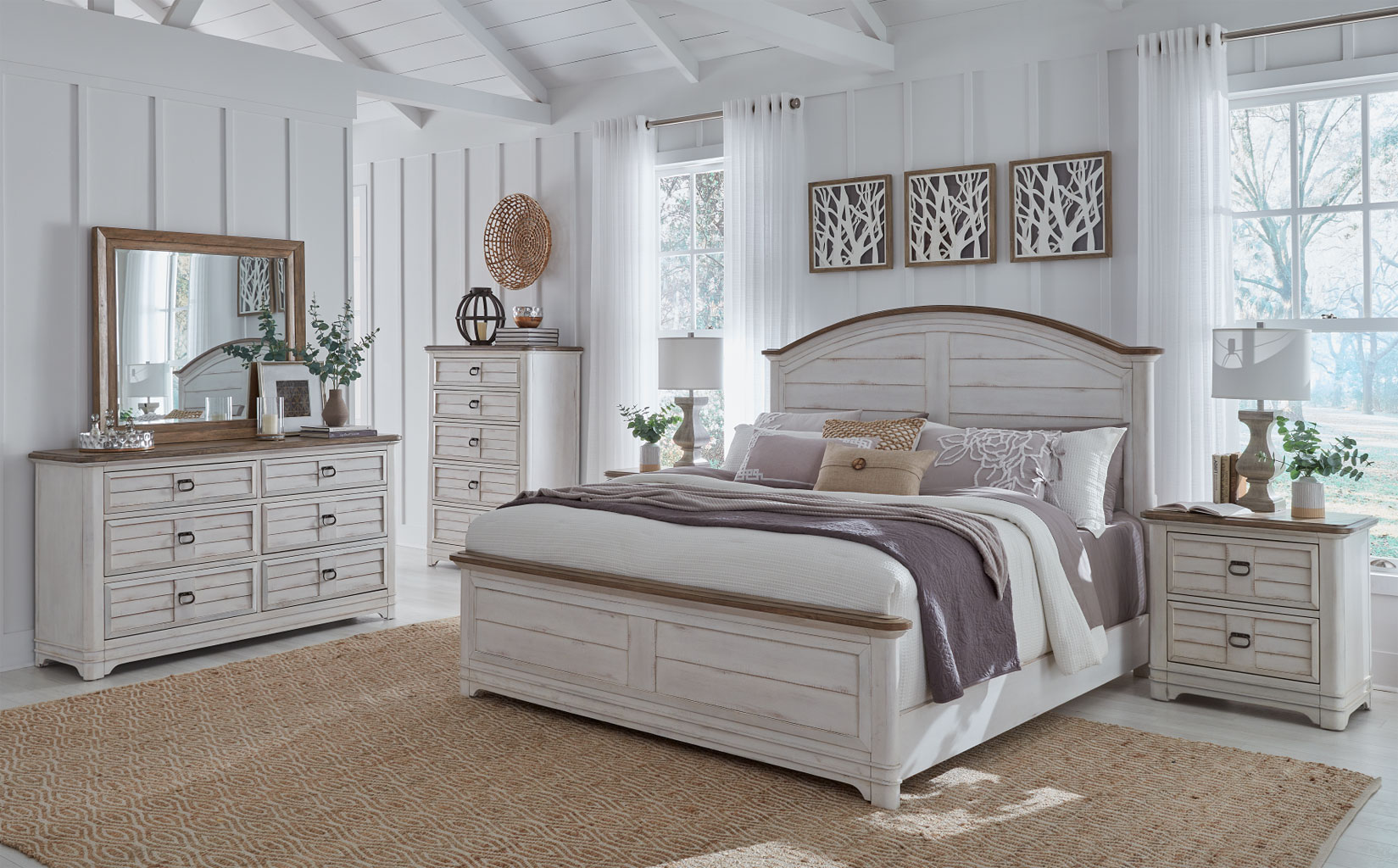 Meadowbrook Arched Panel Bedroom Set Whitewash