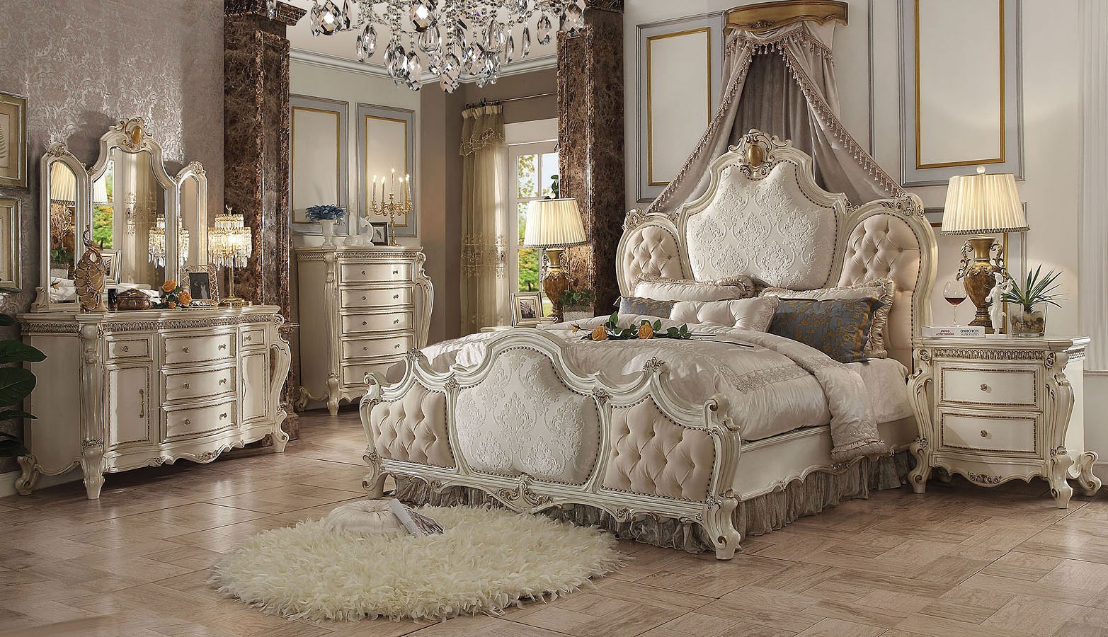Picardy Panel Bedroom Set Antique Pearl Acme Furniture Furniture Cart