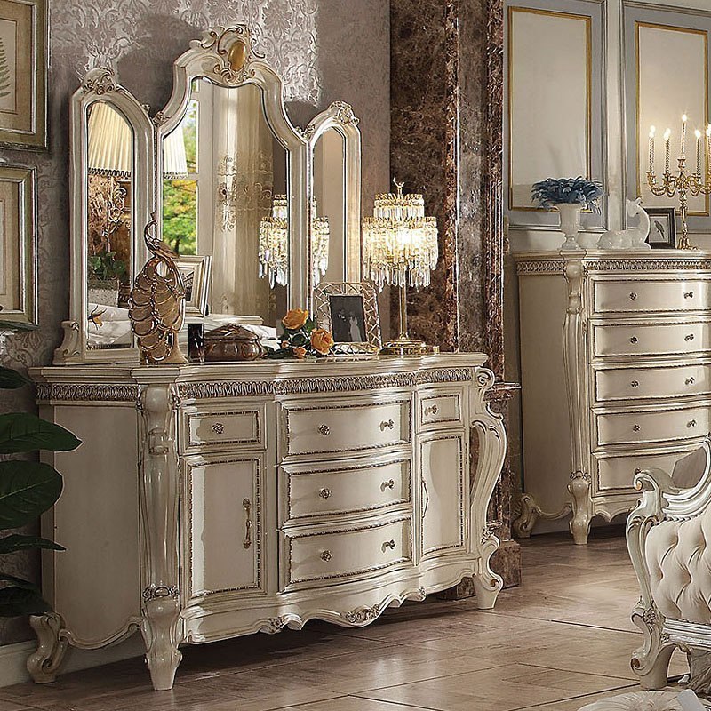 その他 ACME FURNITURE TROY BOX S Picardy Panel Bedroom Set (Antique Pearl/ Cherry Oak) by