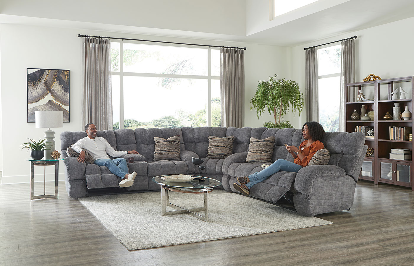 Ashland Power Lay Flat Reclining Sectional Set (Granite) Catnapper