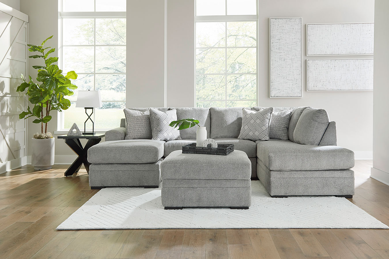 S&S CONTRACT FURNITURE コンテンポラリー モダン 別注家具 Casselbury Cement Sectional Set Signature Design, 1 Reviews