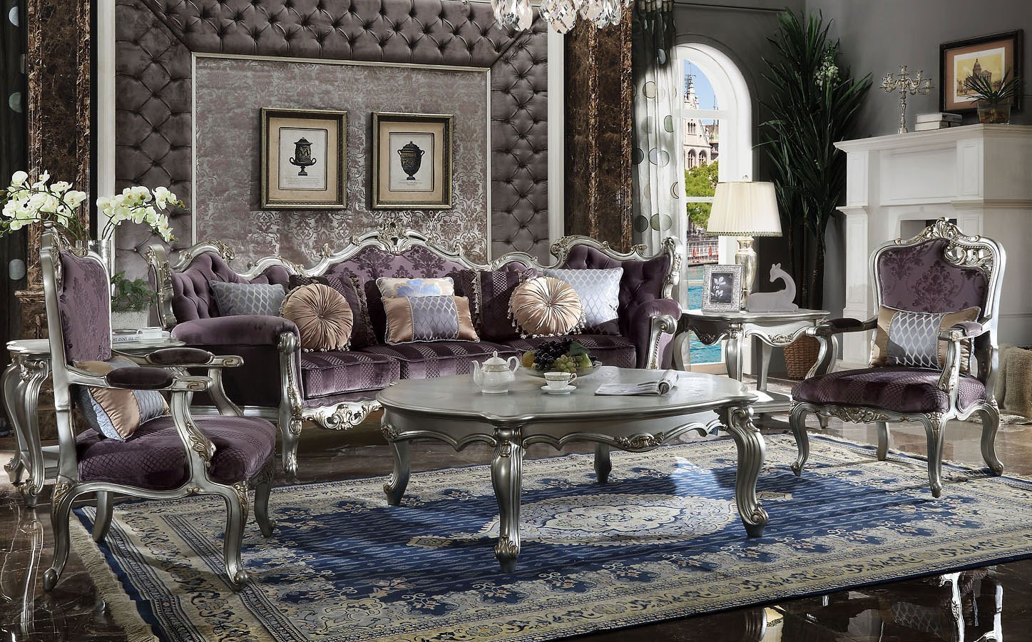 Picardy Living Room Set Antique Platinum
