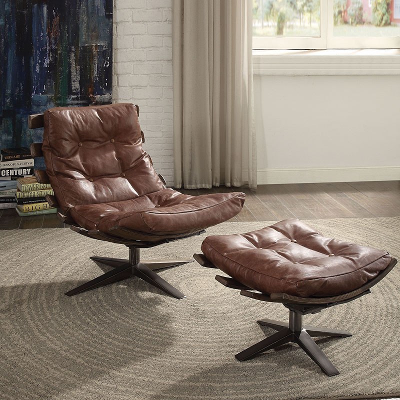 Gandy Chair W/ Ottoman (Retro Brown) Acme Furniture | Furniture Cart