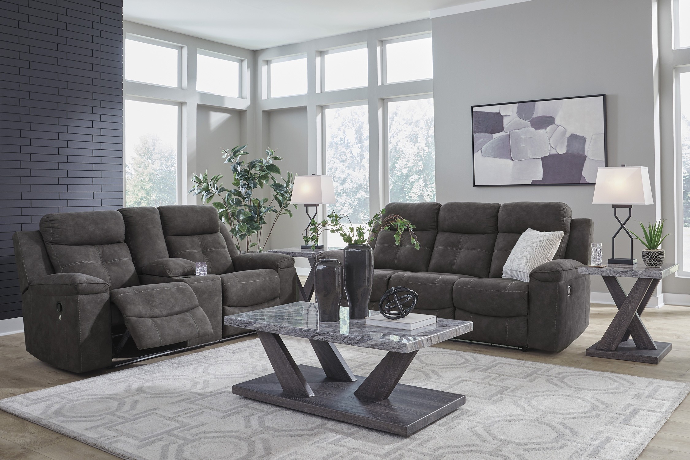 Brysonview Charcoal Reclining Living Room Set BenchCraft
