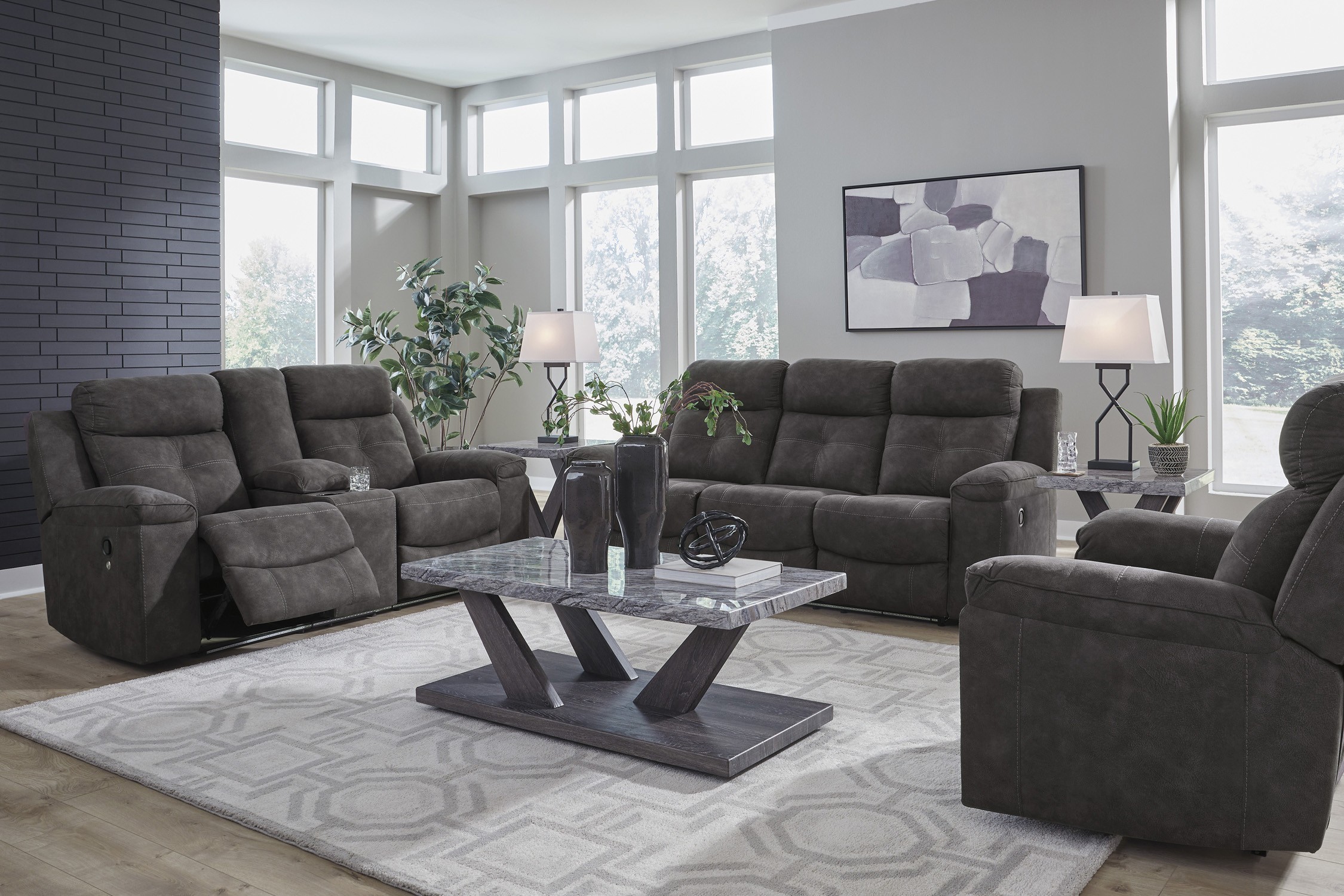 wccf リヨンセット Brysonview Charcoal Reclining Living Room Set BenchCraft