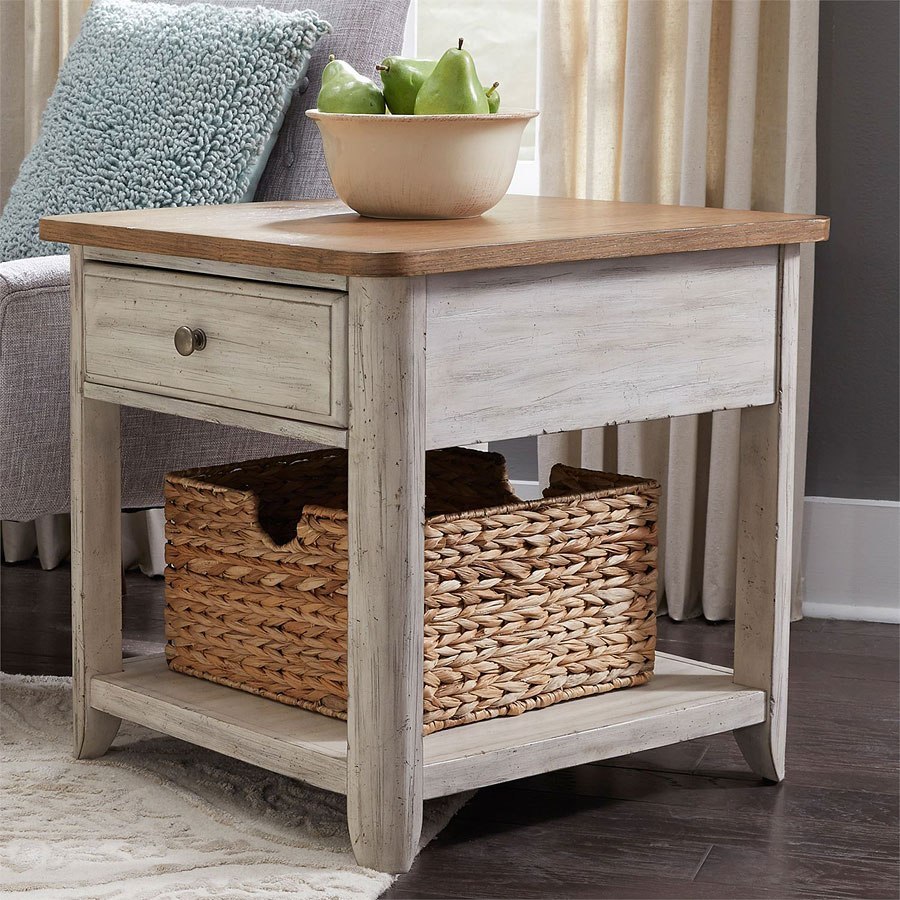Farmhouse Reimagined End Table w Basket