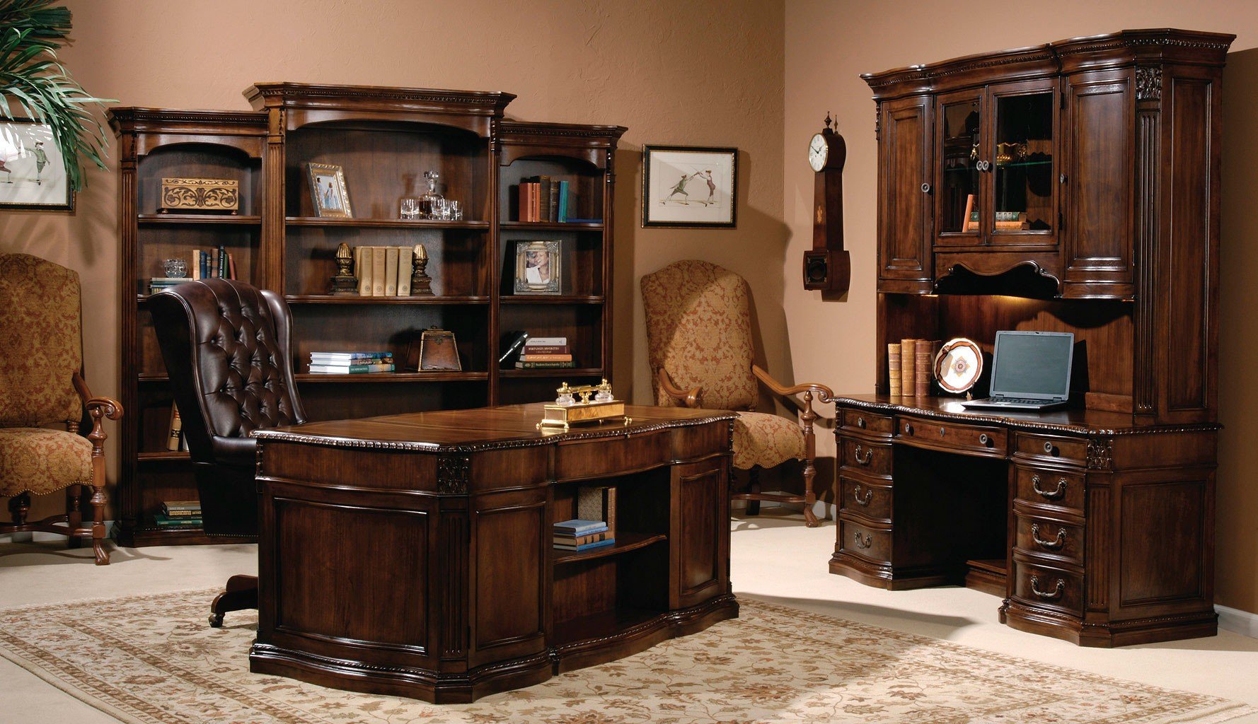 Credenza Desk with Lateral Filing Cabinet and Ottoman 106 x 24