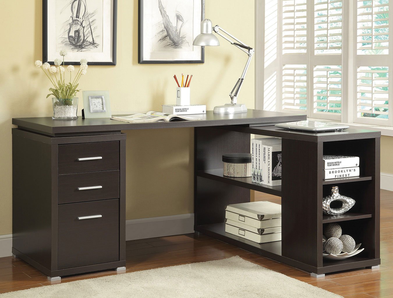 Yvette L Shape Office Desk Cappuccino Coaster Furniture Furniture Cart