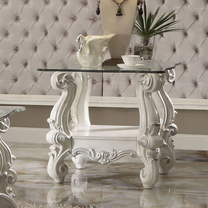 Versailles Glass Top Occasional Table Set (Bone White) Acme