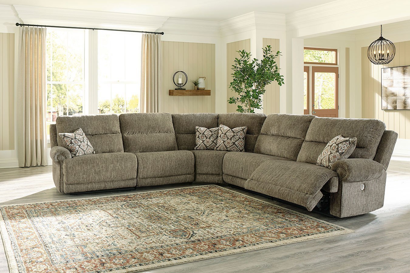 Lubec Taupe Modular Power Reclining Sectional Signature Design Furniture Cart