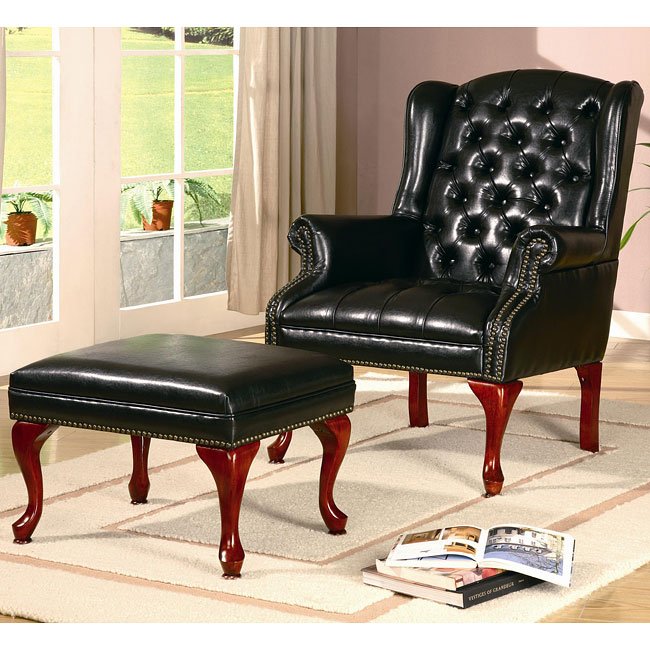 Tufted Wing Back Chair W Ottoman