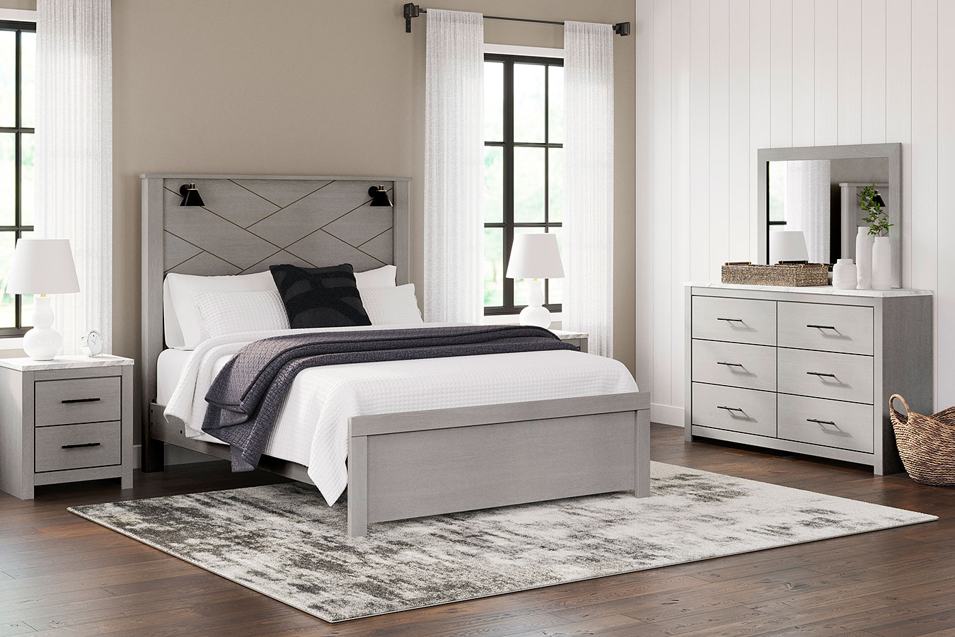 Cottonburg Panel Bedroom Set W/ Sconce Lights Signature