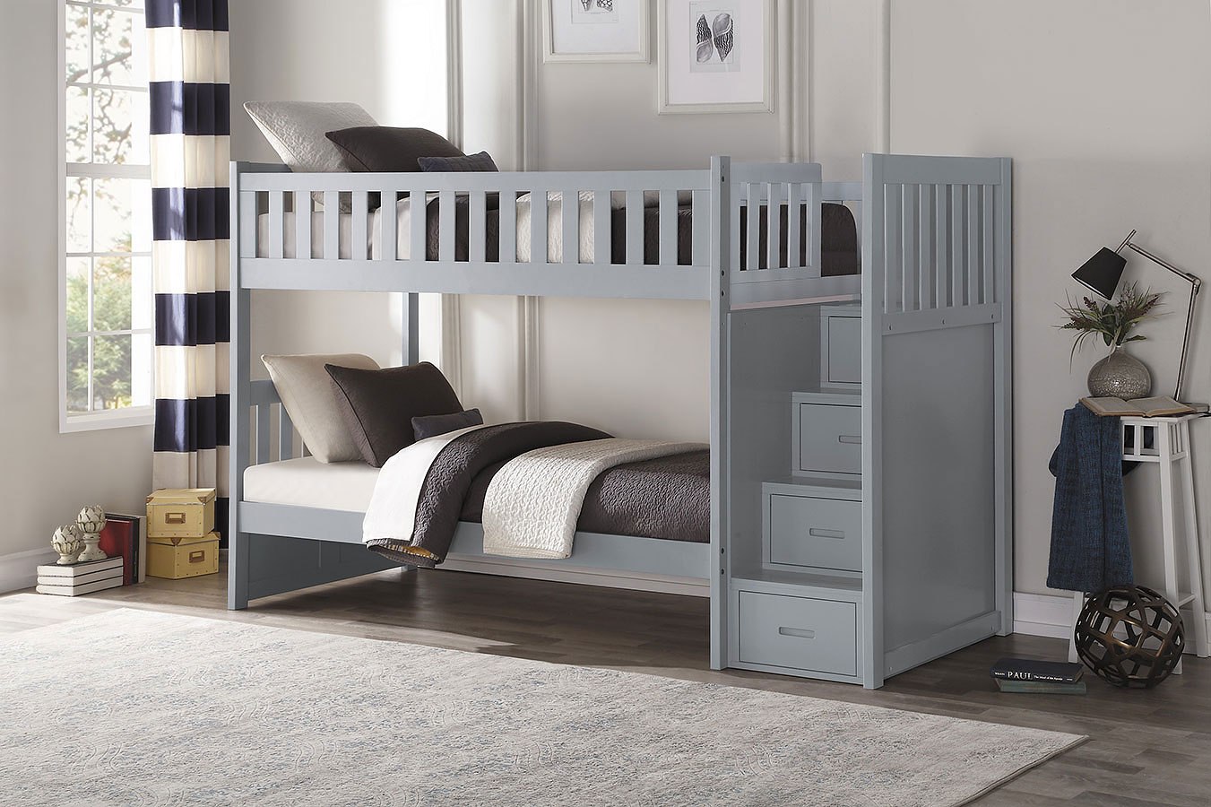 Homelegance Orion Gray Twin Over Twin Step Bunk Bed