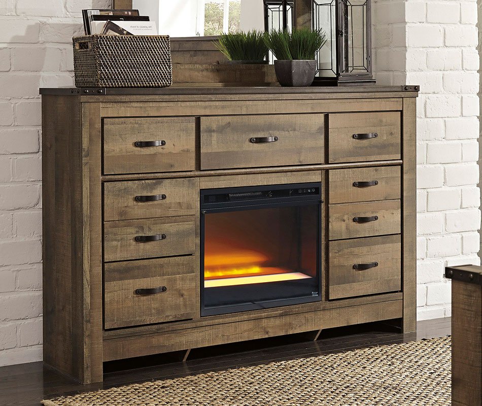 Trinell Dresser W/ Glass And Stone Fireplace Signature Design, 2 Reviews |  Furniture Cart
