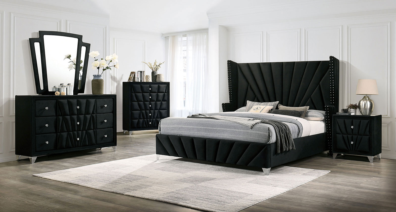 Carissa Upholstered Bedroom Set Black