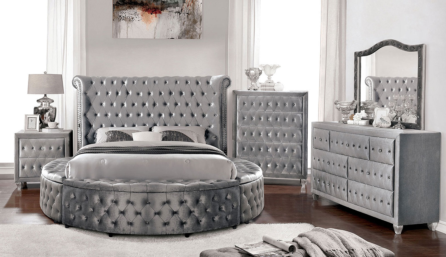 Diamond tufted bedroom set sales