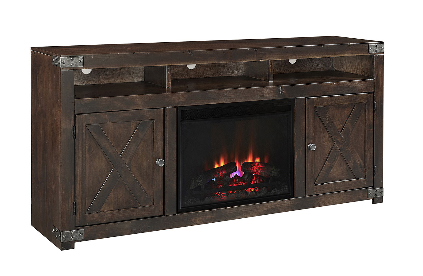 Fireplace Console Rustic Urban Farmhouse 72 Inch Fireplace Console (Tobacco) Aspenhome ...