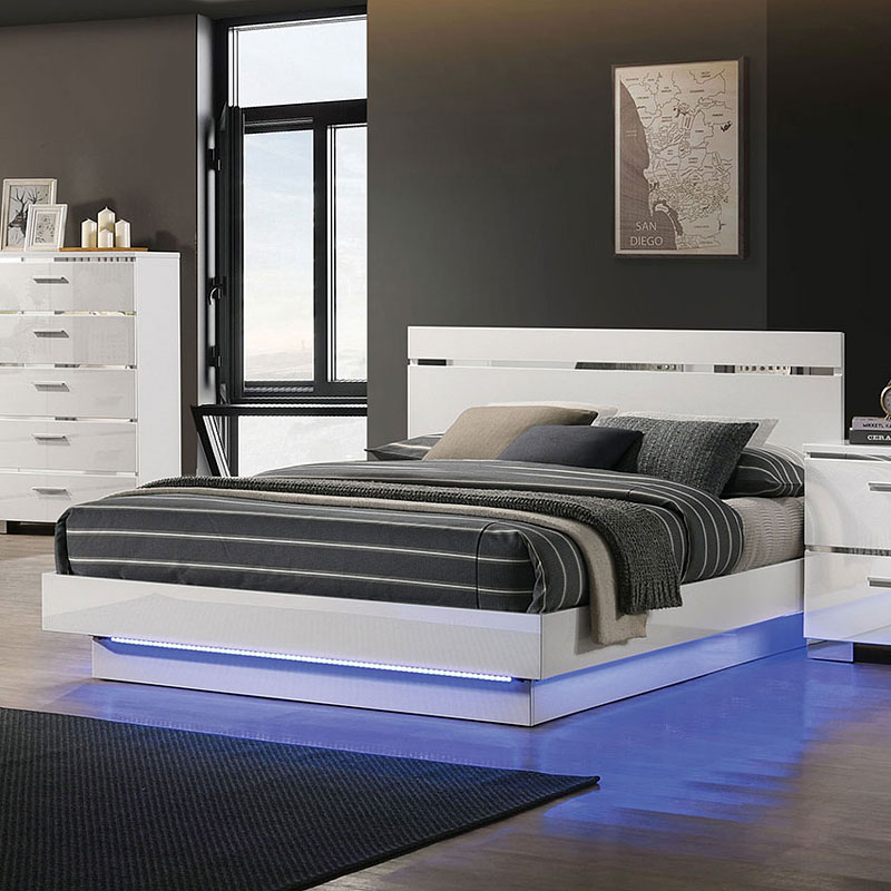 Erlach Platform Bed W LED Lighting White Furniture Of America Furniture Cart