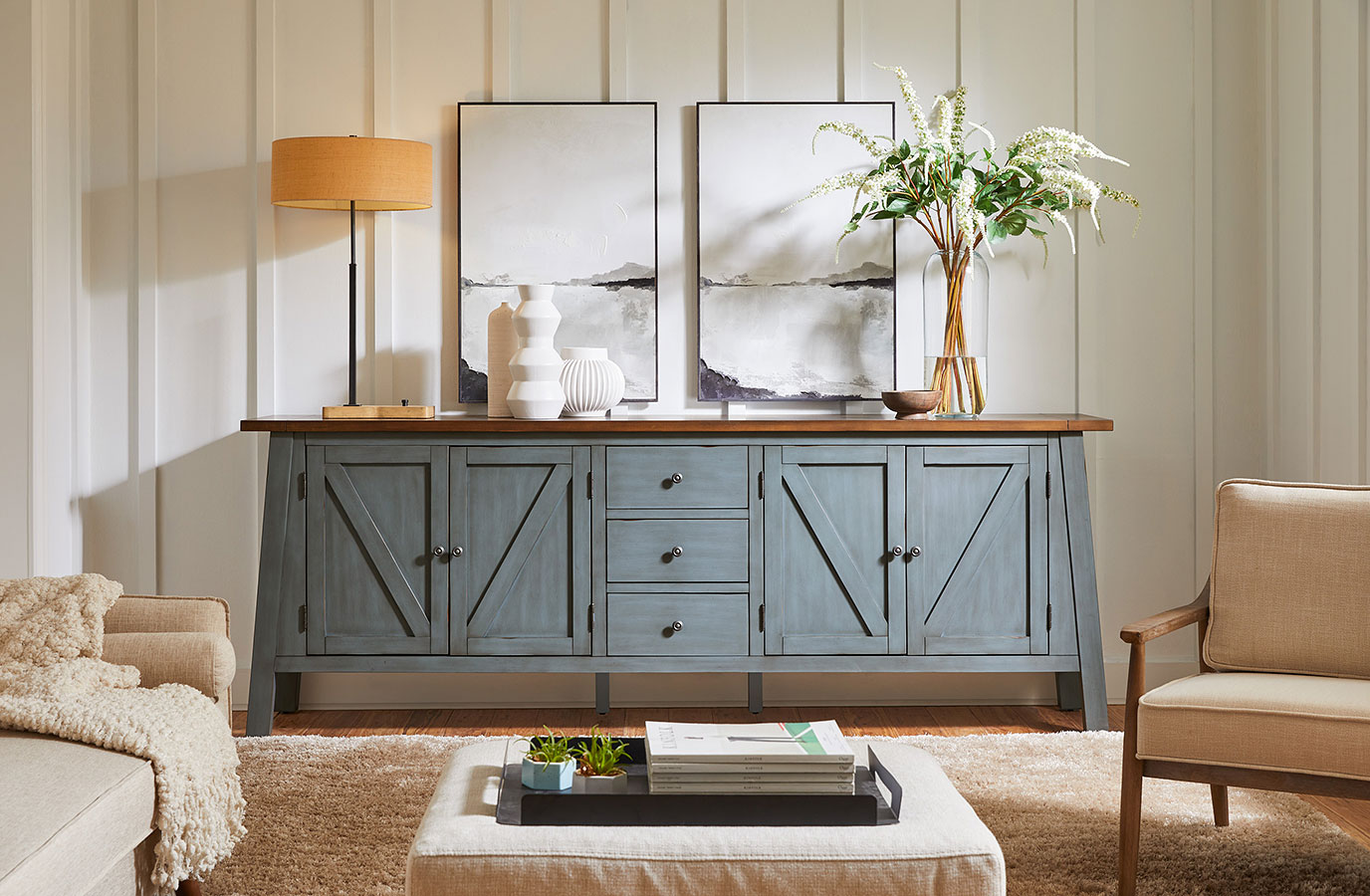 Pinebrook 96 Inch Console (Denim) Aspenhome | Furniture Cart