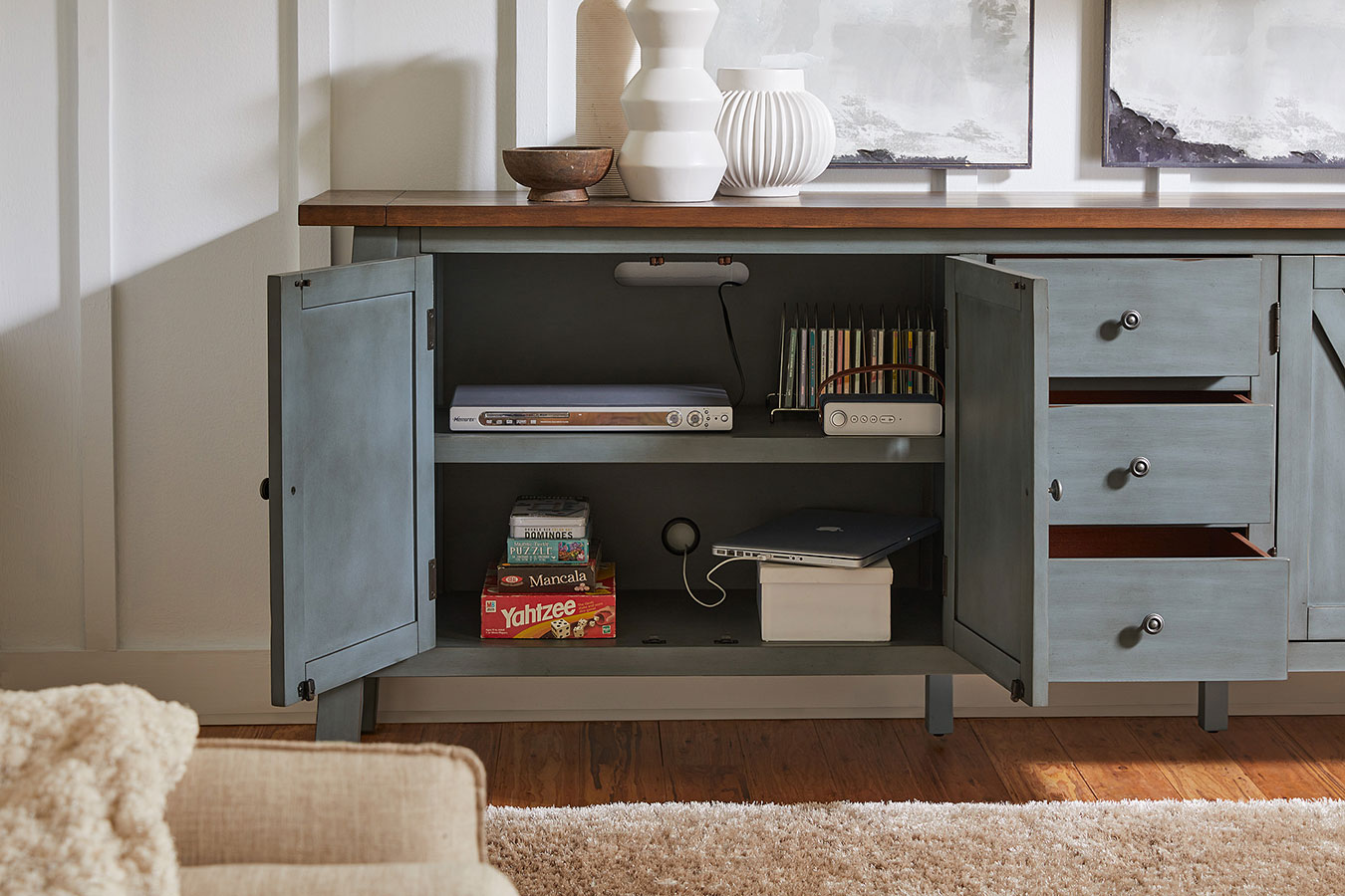 Pinebrook 96 Inch Console (Denim) Aspenhome | Furniture Cart