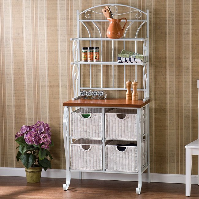 Key Largo Iron / Wicker Bakers Rack Southern Enterprises Furniture Cart