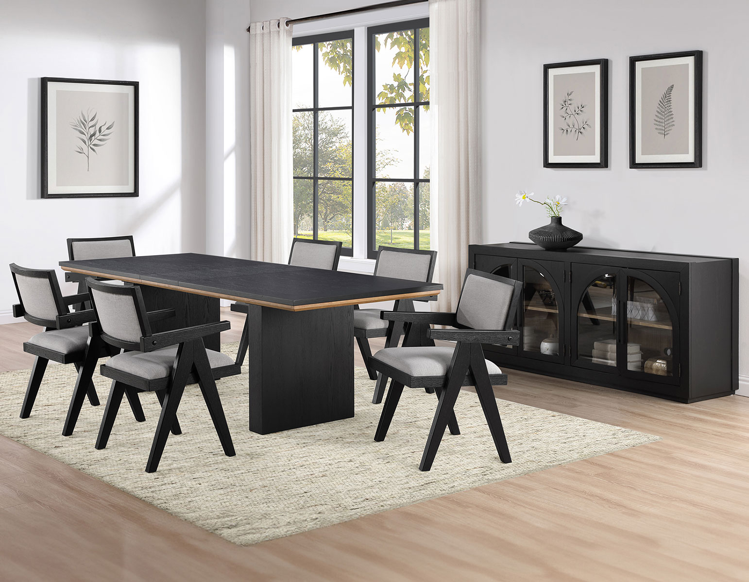 Magnolia Black Rectangular Dining Room Set w Arm Chairs