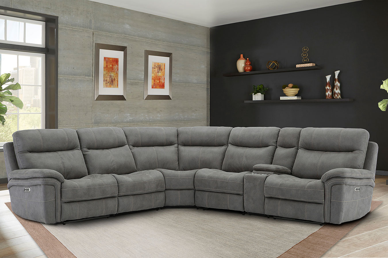 Brooklyn 6 seater electric recliner corner sofa in charcoal best sale