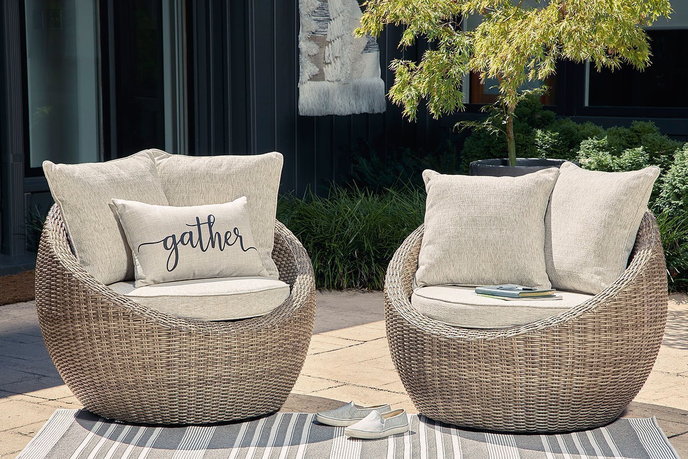 Anguiano swivel patio chair with cushions canora grey 2025