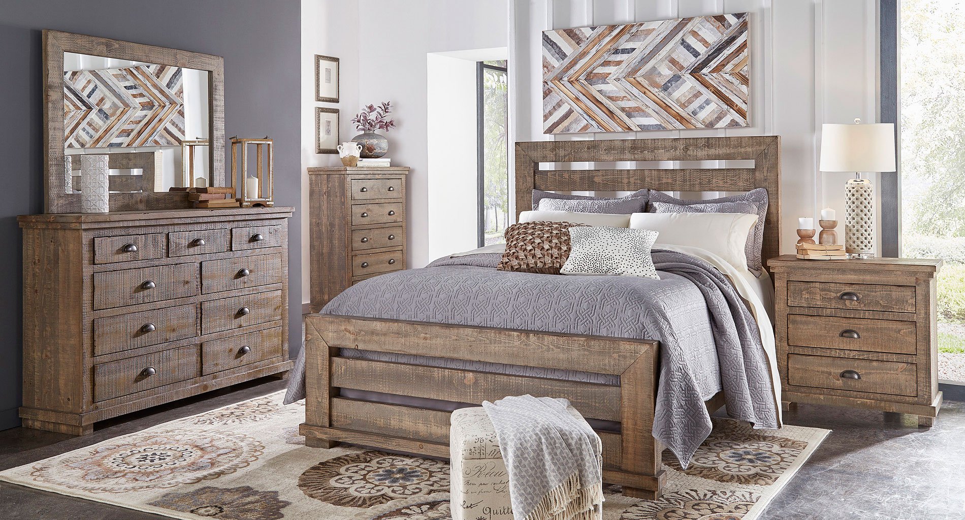 Willow Slat Bedroom Set Weathered Grey
