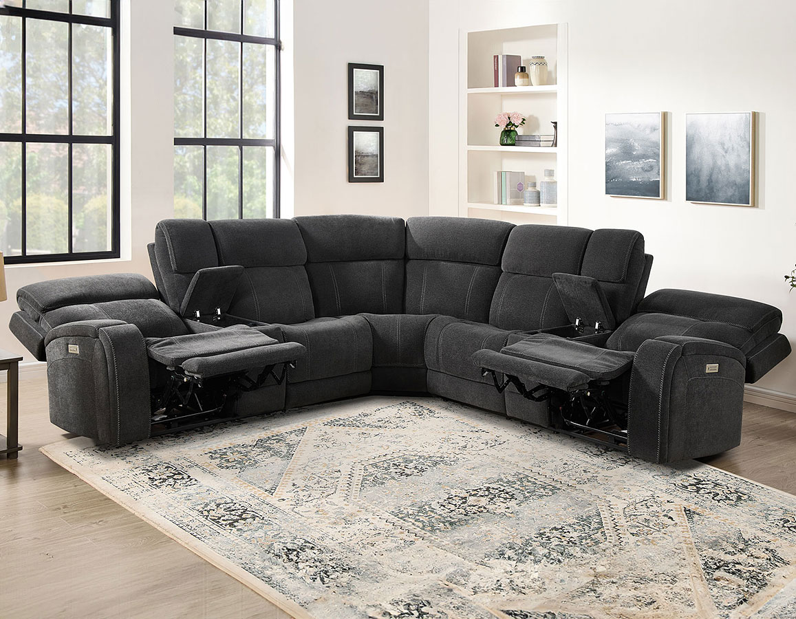 Seattle 3 Piece Power Reclining Sectional w Power Headrests and Charging Consoles