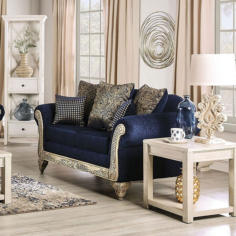 Marinella Living Room Set Royal Blue Furniture Of America