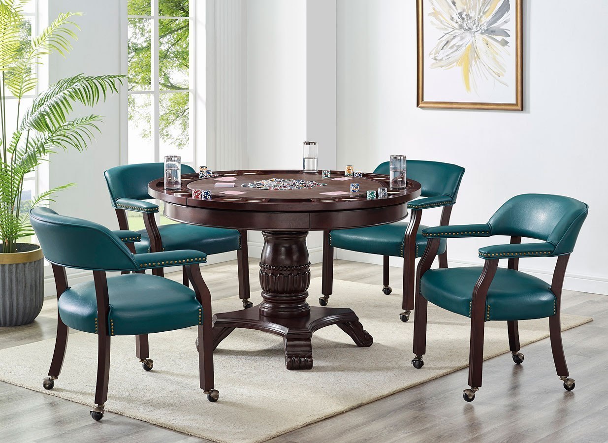 Tournament Game Table Set W Teal Chairs Steve Silver Furniture 1