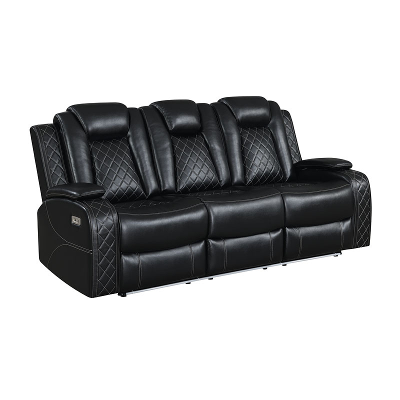 Orion Power Reclining Sofa W Drop Down Table And Headrests Black New Classic Furniture Cart