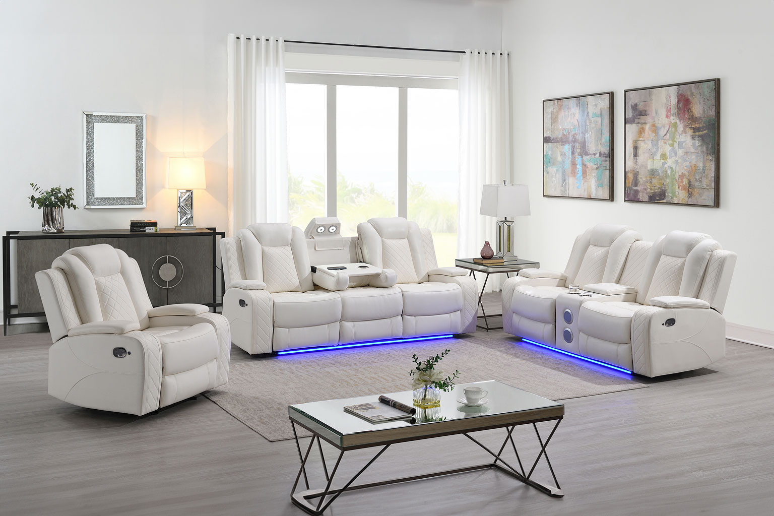 Orion II Reclining Living Room Set (White) New Classic Furniture