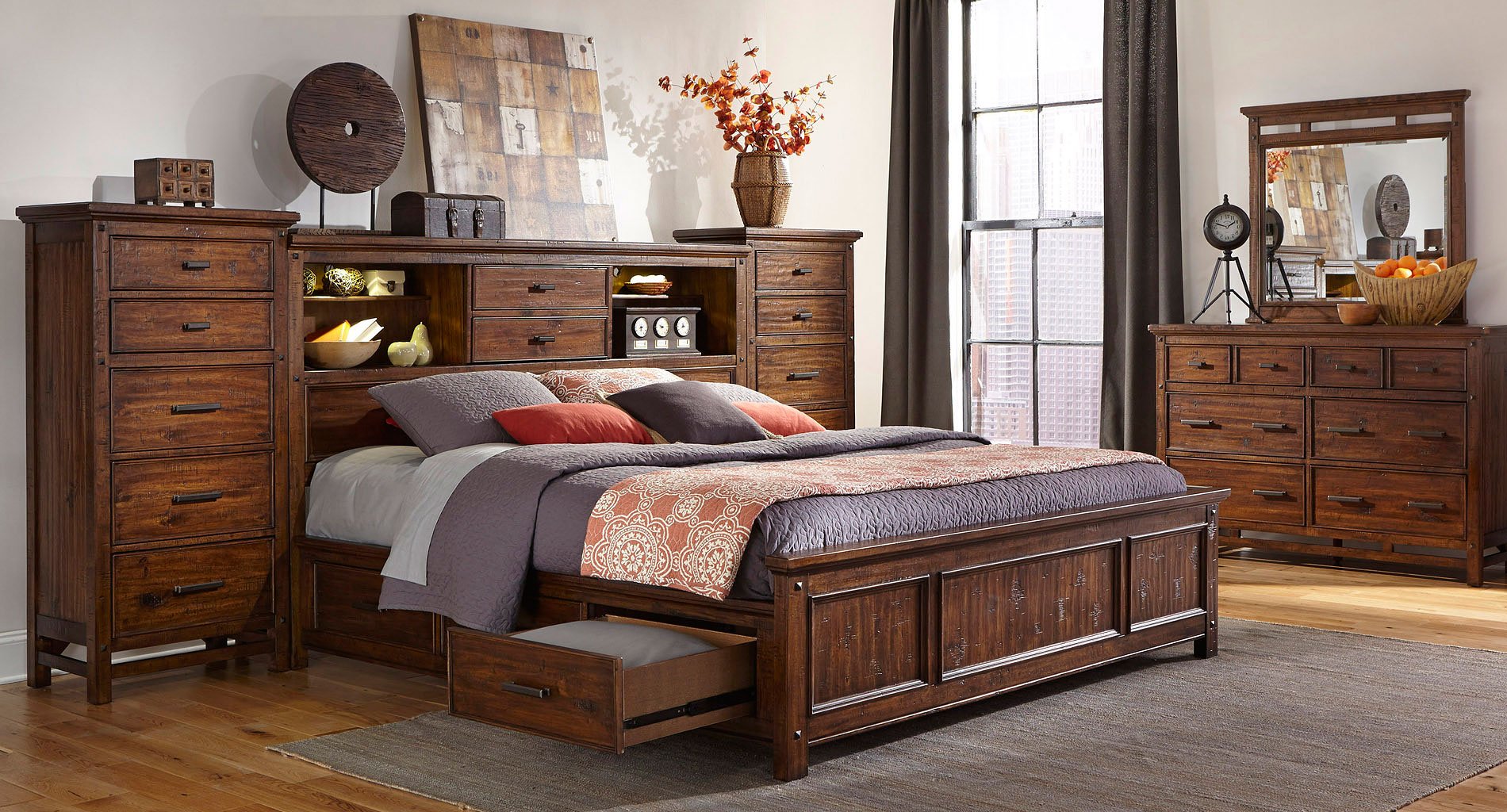 Wolf Creek Bookcase Bedroom Set w Two Side Storages