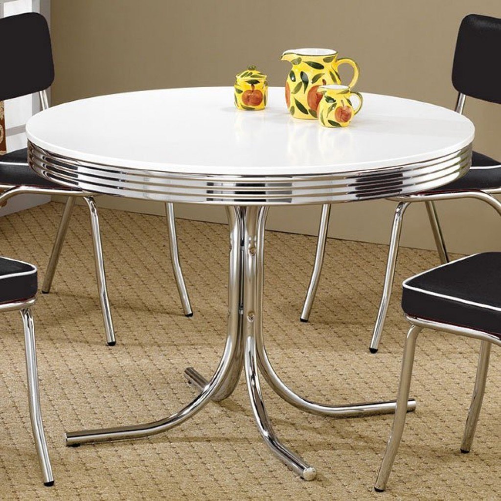 Retro Dining Room Set W/ Red Chairs Coaster Furniture Furniture Cart