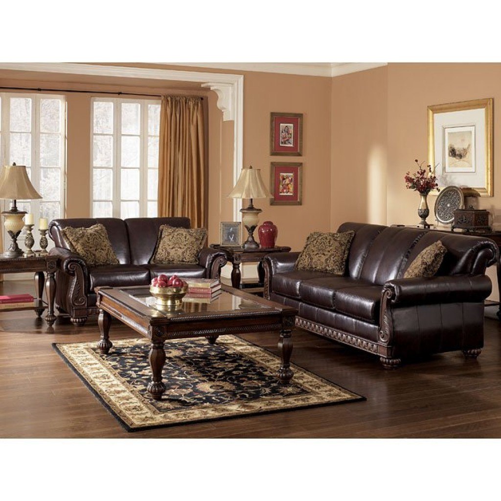Brentwood Mahogany Living Room Set Signature Design Furniture Cart