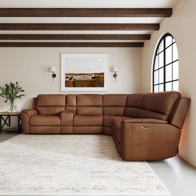 Camel leather reclining sectional hotsell