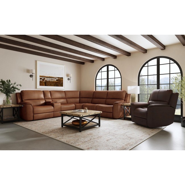 Camel leather reclining sectional on sale