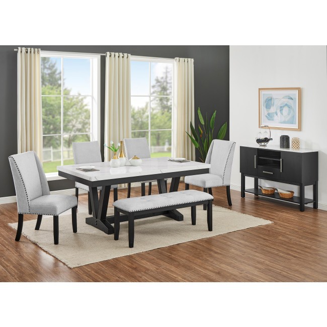 Vance Faux Marble Dining Room Set w/ Bench
