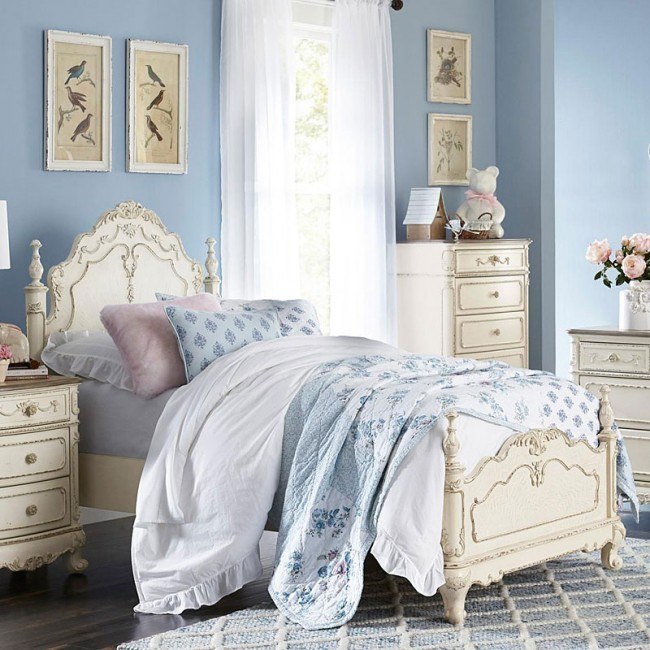 Cinderella Youth Panel Bed Antique White Homelegance Furniture