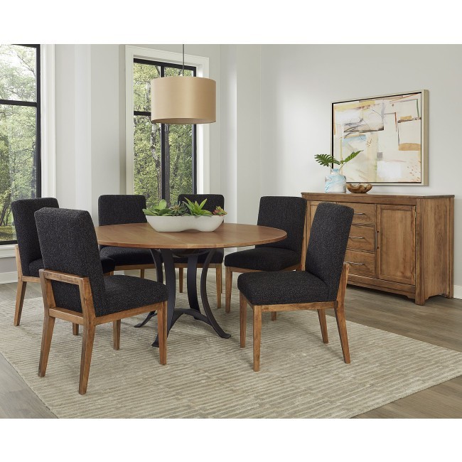 Crafted Cherry Metal Base 60 Inch Round Dining Set w/ Black Chairs (Medium)