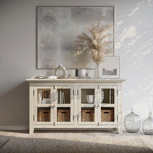 Rustic Shores Four Door Low Cabinet (Scrimshaw)